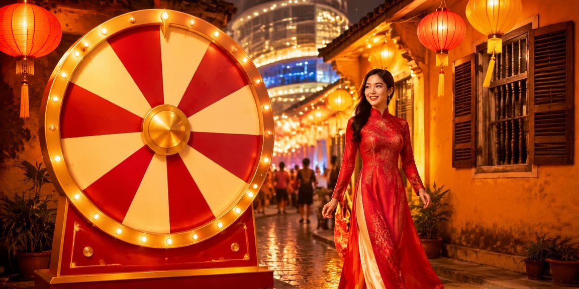 Người chơi Hội An trong trang phục áo dài tham gia vòng quay may mắn tại 2667